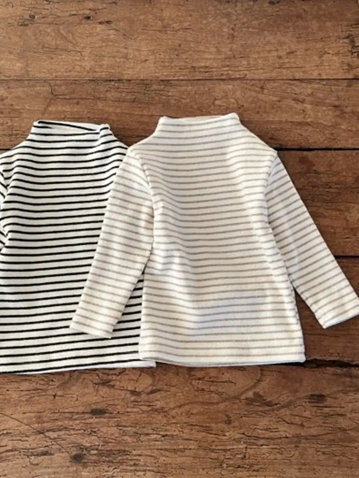 Striped Long Sleeve Turtle Neck in Beige